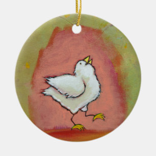 Happy chicken painting fun cute modern folk art ceramic tree decoration