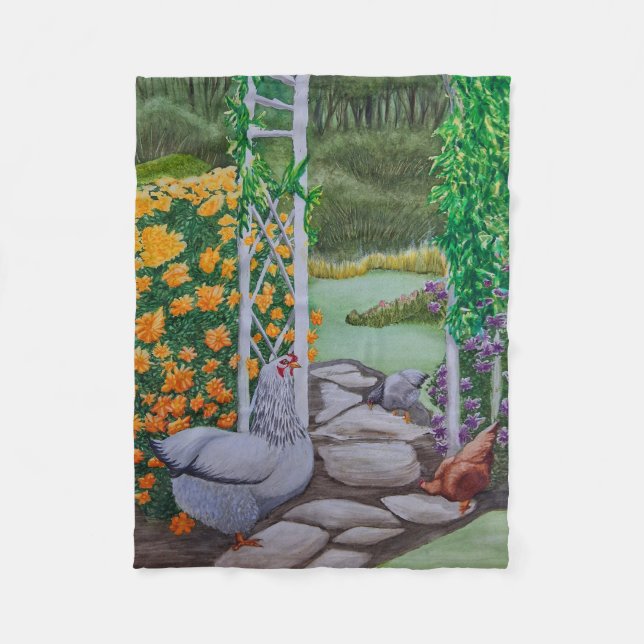 Happy Chickens Having Fun at the Park Fleece Blanket (Front)