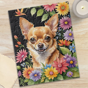 Happy Chihuahua Dog Pet Portrait Watercolor Animal Jigsaw Puzzle