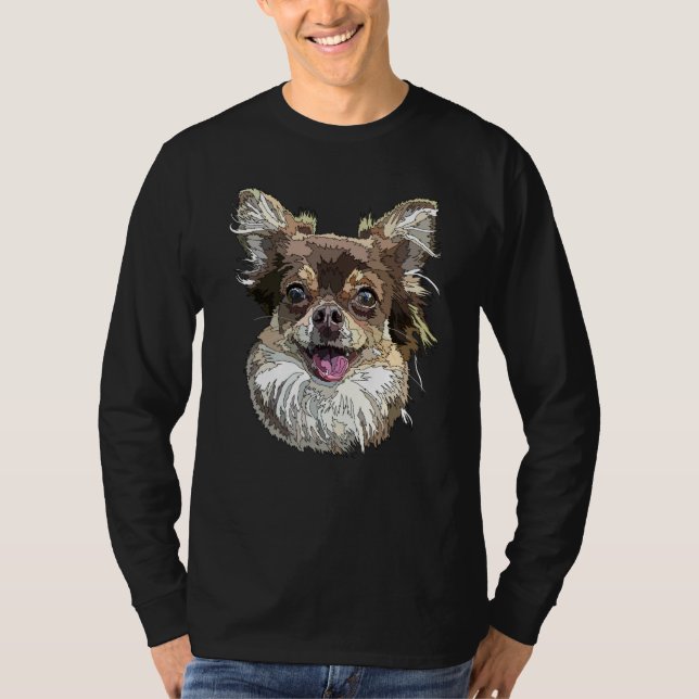 Happy Chihuahua Long Haired Chiwawa Long Hair Mom  T-Shirt (Front)