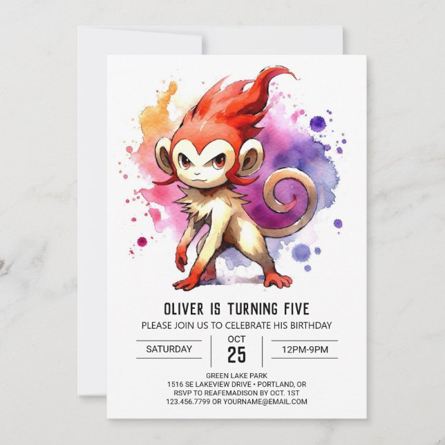 Happy Children Monkey Birthday Invitation (Front)