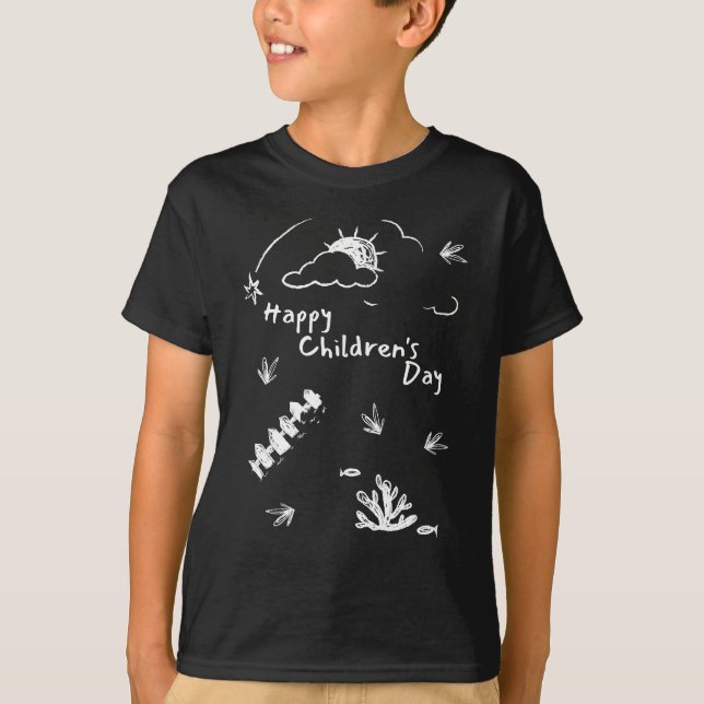 Happy Children's Day Black T-Shirt Graphic Tee (Front)