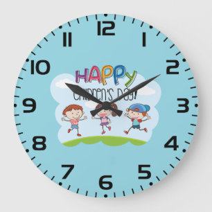 Happy Childrens Day Kids Celebration Large Clock