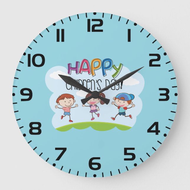 Happy Childrens Day Kids Celebration Large Clock (Front)