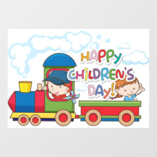 Happy Childrens Day Train and Coach Red Blue Yello