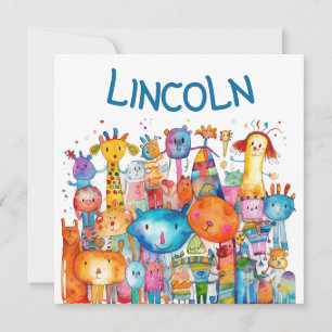 Happy Children's drawing Farm animals Holiday Card