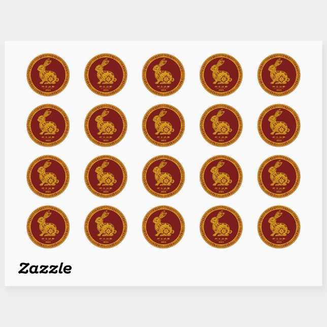 Happy Chinese New Year 2023 Rabbit Red Gold 1.5" Classic Round Sticker (Sheet)