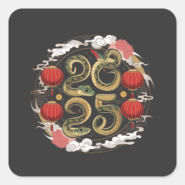 Happy Chinese New Year 2025 Snake Culture Square Sticker (Front)