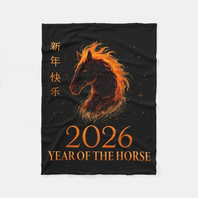 Happy Chinese New Year 2026 Year Of The Horse Flam Fleece Blanket (Front)