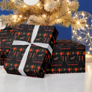 Happy Chinese new year black Wrapping Paper