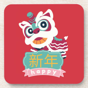 happy chinese new year lion dance  coaster