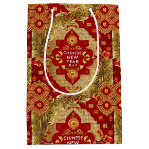 Happy Chinese New Year modern asian pattern Medium Gift Bag