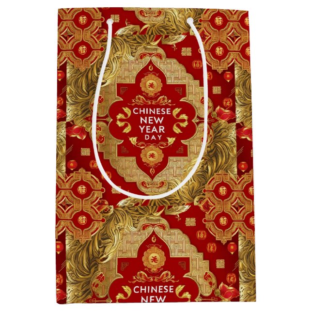 Happy Chinese New Year modern asian pattern Medium Gift Bag (Front)