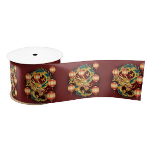 Happy Chinese New Year modern asian pattern Satin Ribbon