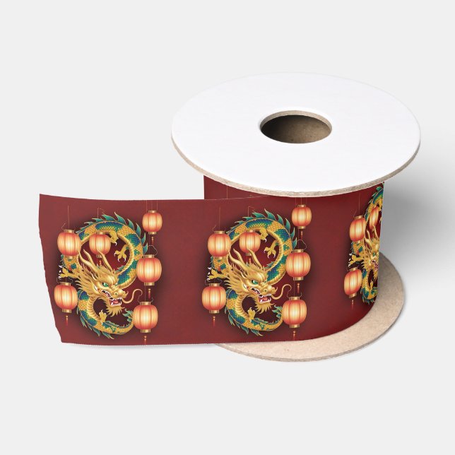 Happy Chinese New Year modern asian pattern Satin Ribbon (Spool)