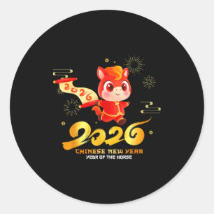 Happy Chinese New Year Of Horse Cartoon Cute For K Classic Round Sticker