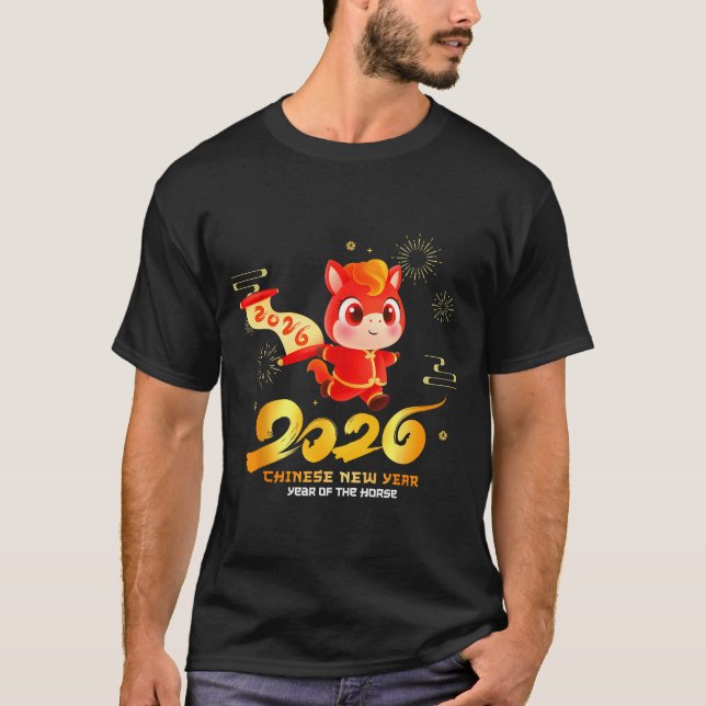 Happy Chinese New Year Of Horse Cartoon Cute For K T-Shirt (Front)