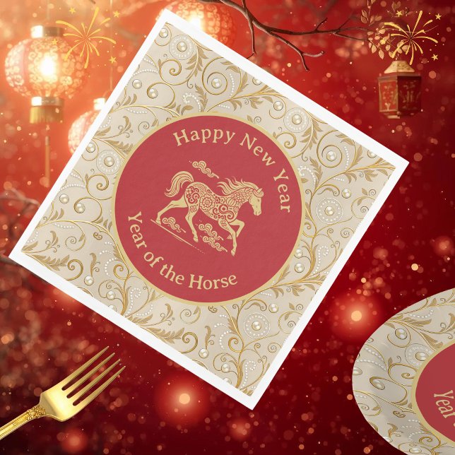 Happy Chinese New Year of Horse Elegant Gold Red  Napkin (Creator Uploaded)