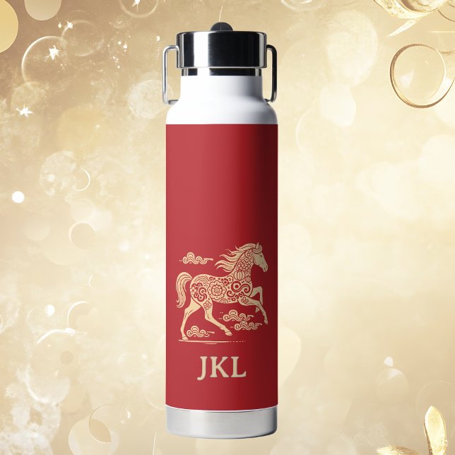 Happy Chinese New Year of Horse Elegant Gold Red  Water Bottle (Creator Uploaded)