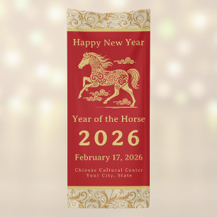 Happy Chinese New Year of Horse Vertical Gold Red  Banner