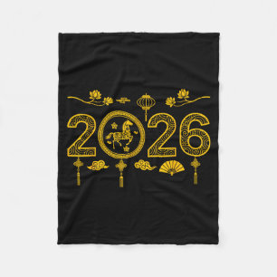 Happy Chinese New Year Of The Horse 2026 Lunar Out Fleece Blanket