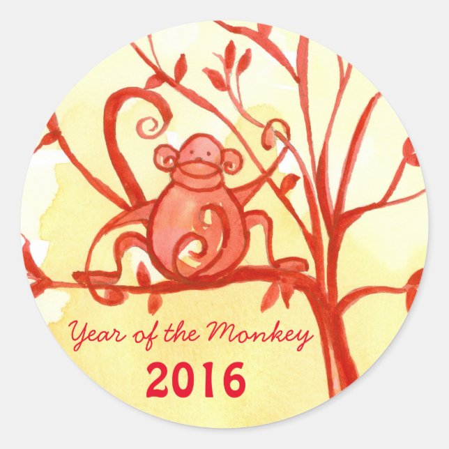 Happy Chinese New Year Of The Monkey Classic Round Sticker (Front)