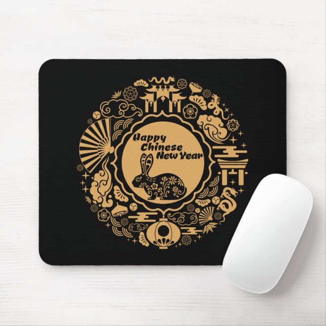 Happy Chinese New Year of the Rabbit Mouse Pad (With Mouse)