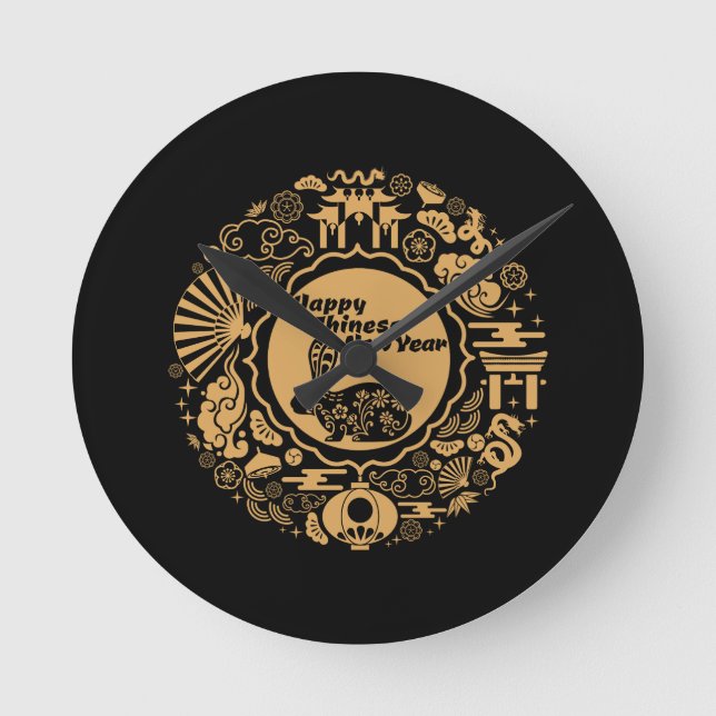 Happy Chinese New Year of the Rabbit Round Clock (Front)