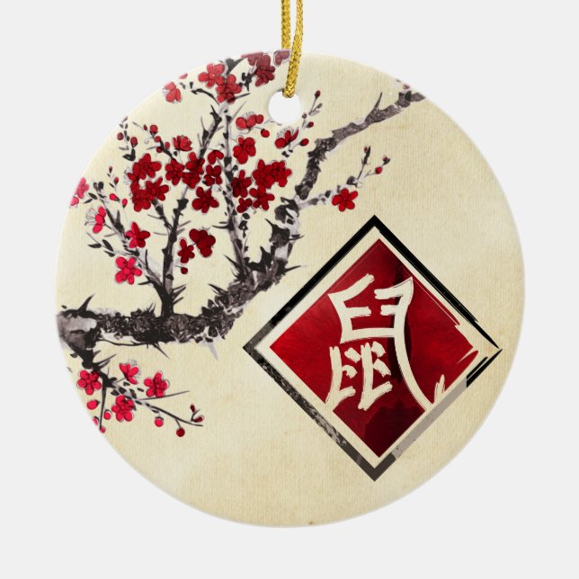 Happy Chinese New Year of The Rat - 2020 Ceramic Tree Decoration (Front)