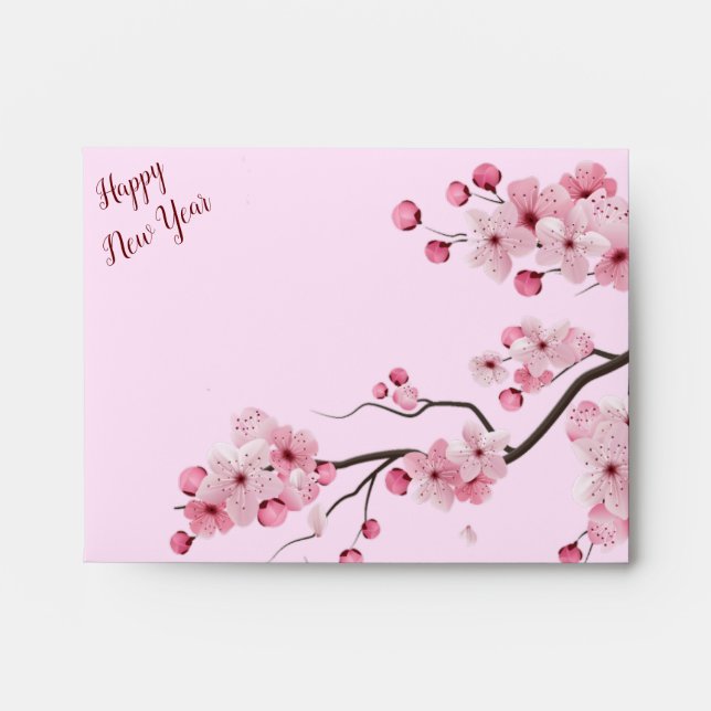 Happy Chinese New Year Spring Pink Blossom Cherry Envelope (Front)