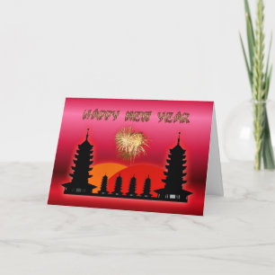 Happy Chinese New Year  Vietnamese New Year temple Holiday Card