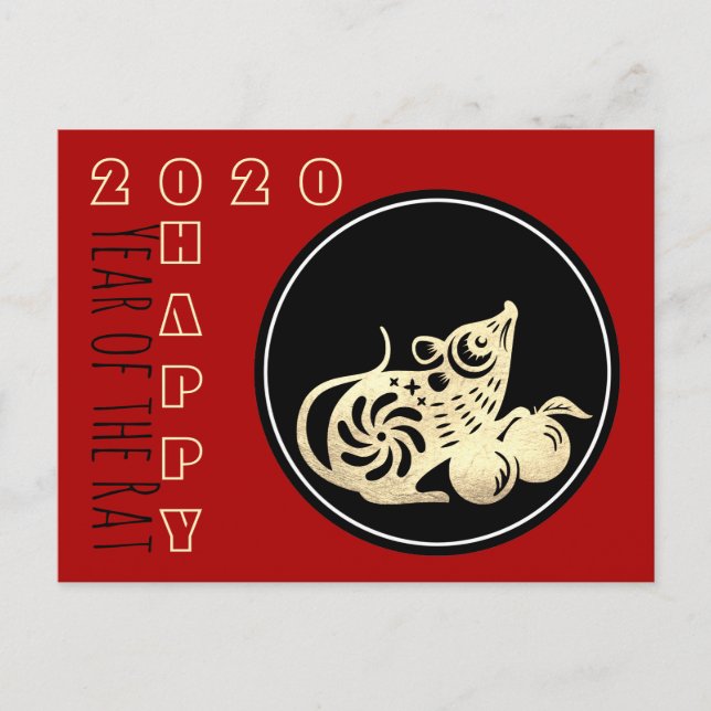 Happy Chinese Rat New Year 2020 Paper-cut 2 HHP Invitation Postcard (Front)