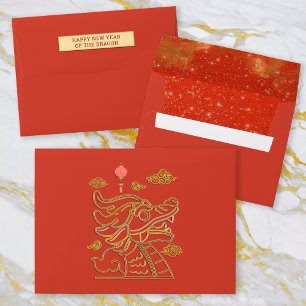Happy Chinese Red Gold New Year of the Dragon 2024 Envelope
