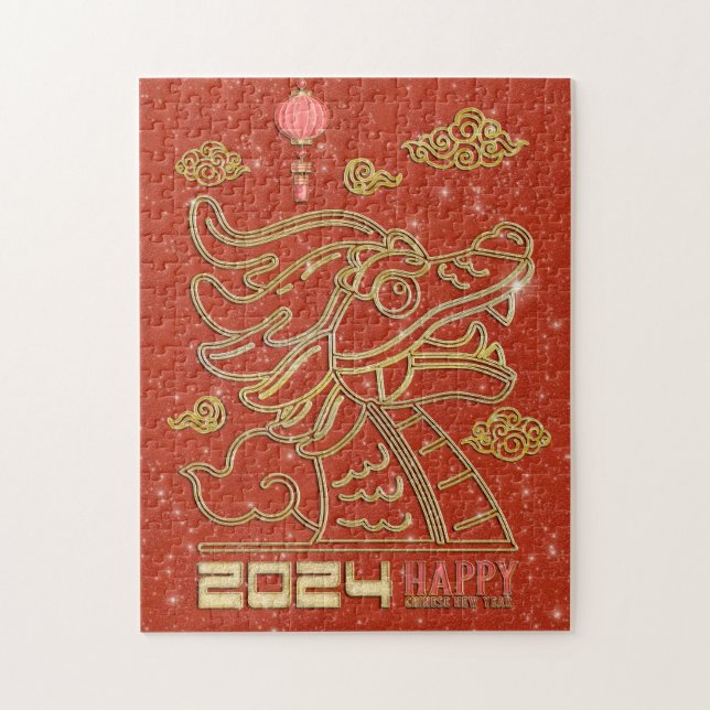 Happy Chinese Red Gold New Year of the Dragon 2024 Jigsaw Puzzle (Vertical)