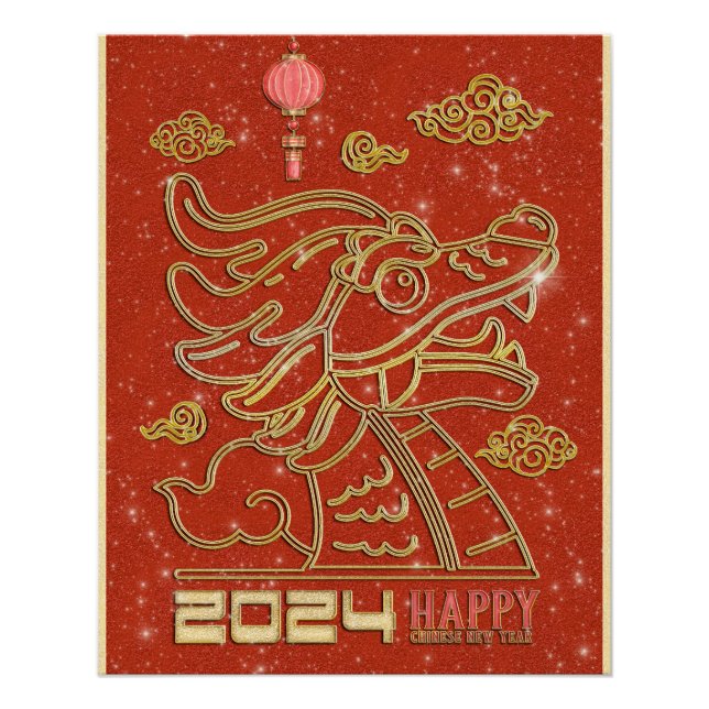 Happy Chinese Red Gold New Year of the Dragon 2024 Poster (Front)
