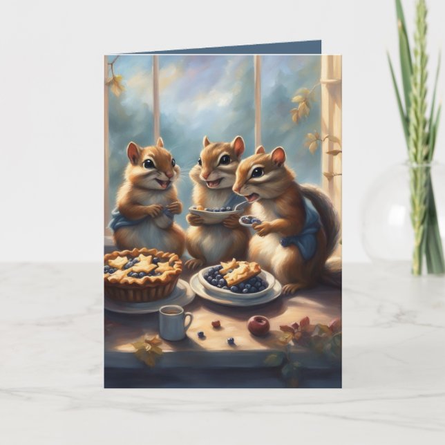 Happy Chipmunks and Blueberry Pie birthday card (Front)