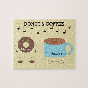 Happy Chocolate Frosted Doughnut & Coffee Mug:  Jigsaw Puzzle
