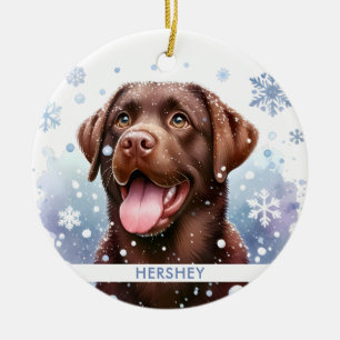 Happy Chocolate Labrador Retriever Dog Christmas Ceramic Tree Decoration
