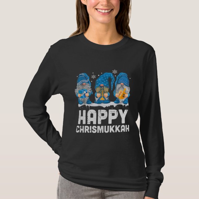 Happy Chrismukkah 2021 With Menorah Dreidel Gnome T-Shirt (Front)
