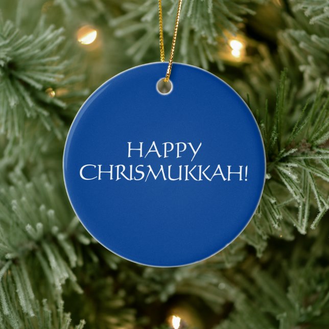 Happy Chrismukkah blue Christmas jewish Holiday  Ceramic Tree Decoration (Tree)