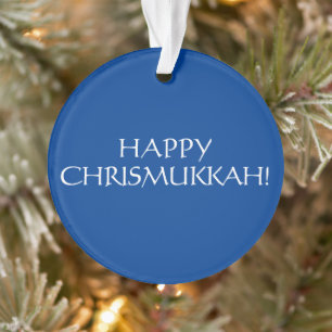 Happy Chrismukkah blue Jewish holiday Christmas Ornament