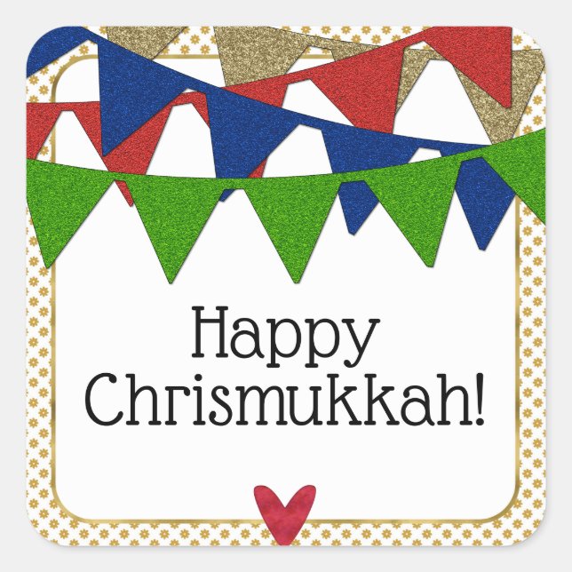 Happy Chrismukkah Christmas and Hanukkah Square Sticker (Front)