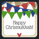 Happy Chrismukkah Christmas and Hanukkah Square Sticker<br><div class="desc">For the family that celebrates both Christmas and Hanukkah,  this design includes red and green for Christmas AND blue and gold for Hanukkah,  making it the perfect Chrismukkah design! "Happy Christmukkah!" may be personalised.</div>