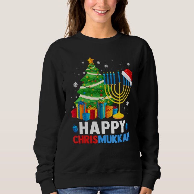 Happy Chrismukkah Christmas Tree Menorah Chanukah  Sweatshirt (Front)
