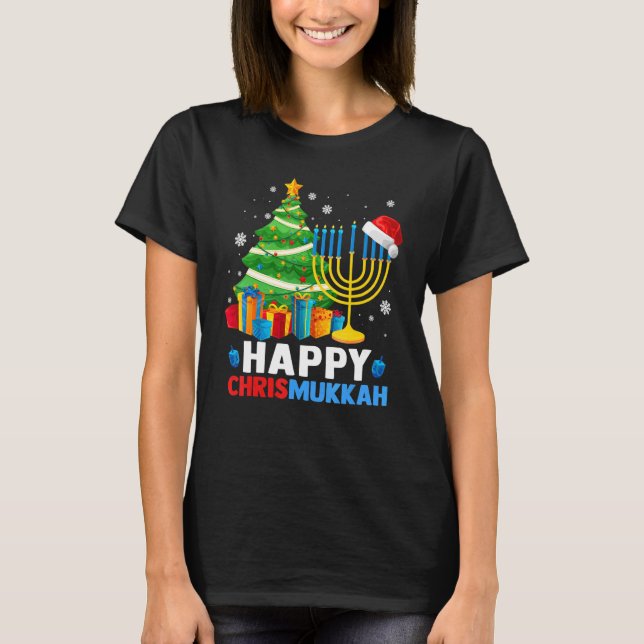 Happy Chrismukkah Christmas Tree Menorah Chanukah  T-Shirt (Front)