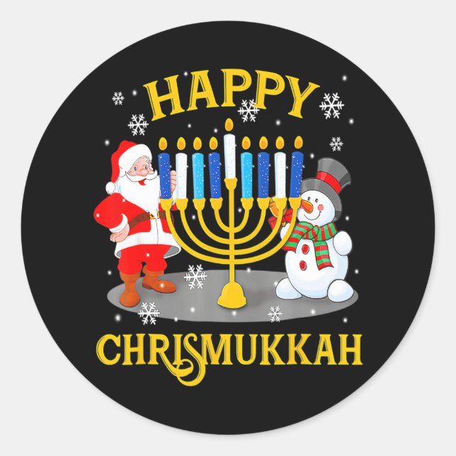 Happy Chrismukkah Funny Hanukkah Christmas Jewis Classic Round Sticker (Front)