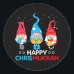 Happy Chrismukkah Gnomes Christmas Hanukkah Classic Round Sticker<br><div class="desc">Happy Chrismukkah Gnomes Christmas Hanukkah</div>