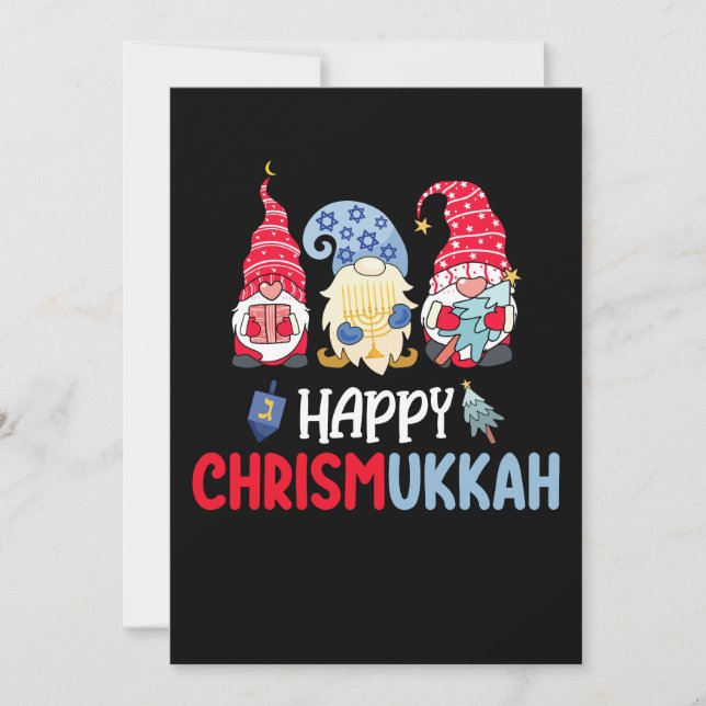 Happy Chrismukkah Gnomes Hanukkah Merry Christmas  Invitation (Front)