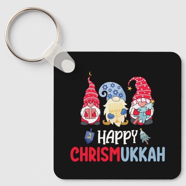 Happy Chrismukkah Gnomes Hanukkah Merry Christmas  Key Ring (Front)