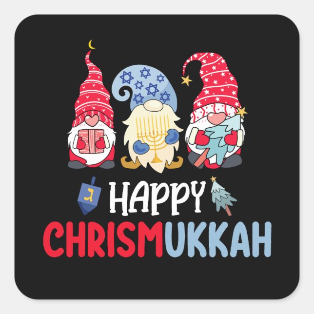 Happy Chrismukkah Gnomes Hanukkah Merry Christmas  Square Sticker (Front)
